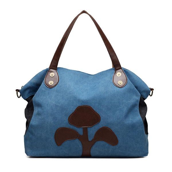 Grote Capaciteit Dames Canvas Patchwork Bloempatroon Casual Handtas