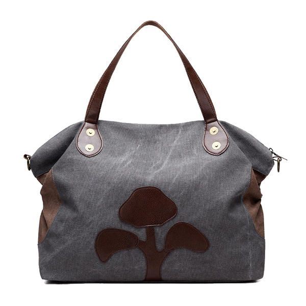 Grote Capaciteit Dames Canvas Patchwork Bloempatroon Casual Handtas