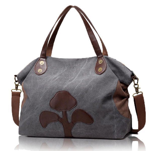 Grote Capaciteit Dames Canvas Patchwork Bloempatroon Casual Handtas