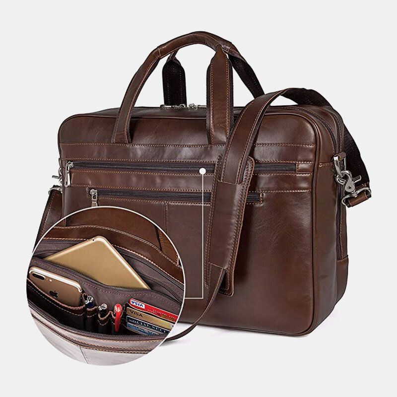 Heren Kunstleer Multi-pocket Multifunctionele Spatwaterdichte 15.6 Inch Laptop Tassen Aktetassen Crossbody Tas Handtas