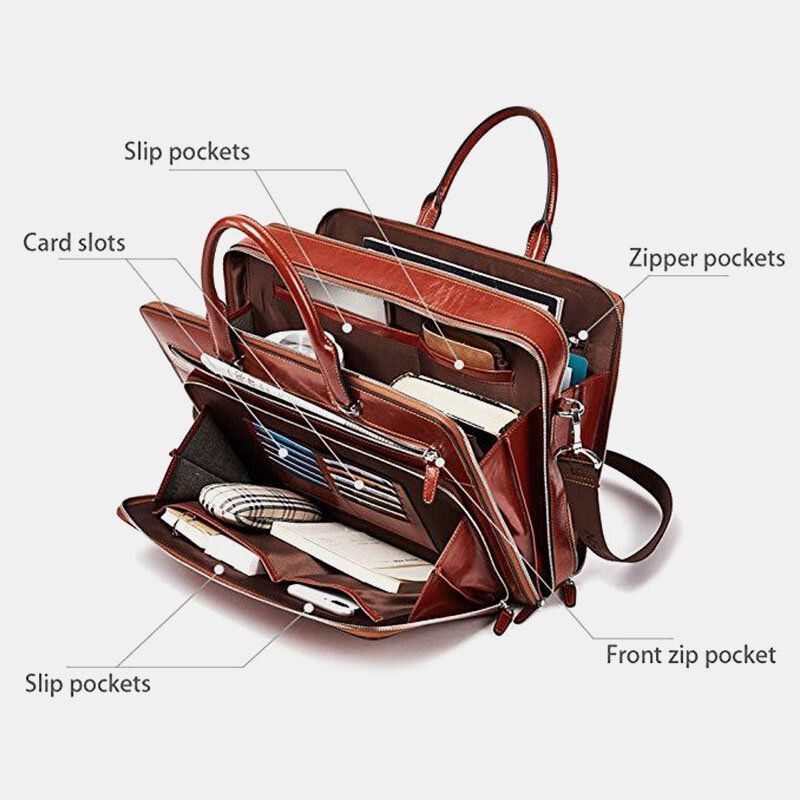 Heren Kunstleer Multifunctionele Multi-pocket 15.6 Inch Laptoptas Aktetassen Handtas Schoudertas