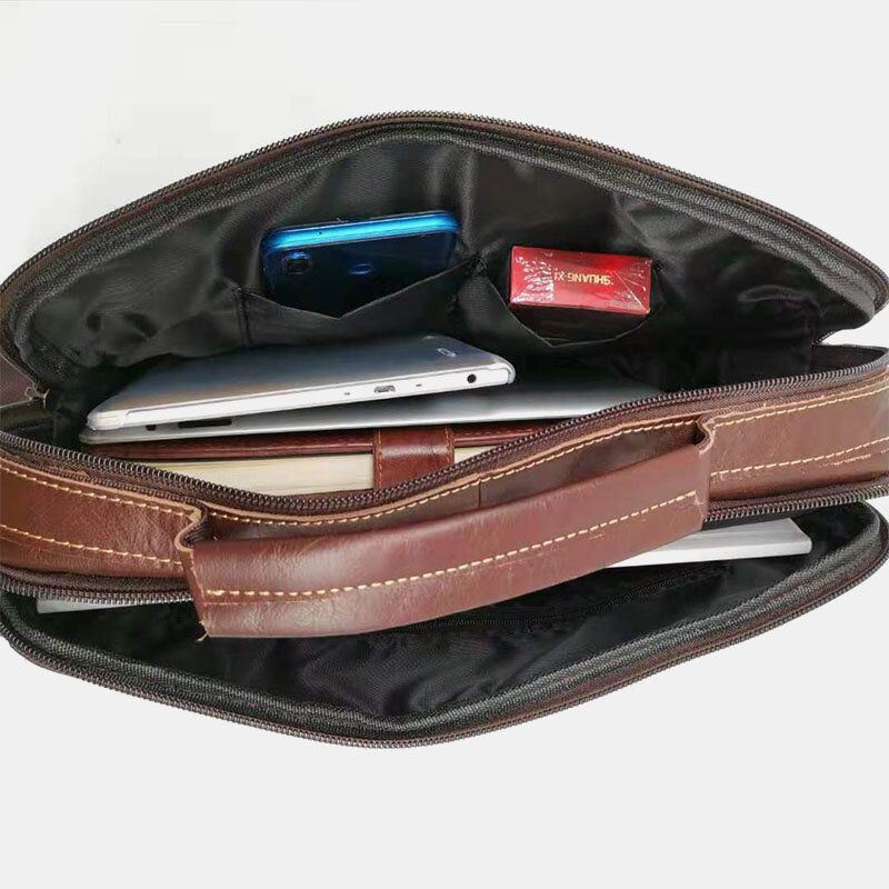 Heren Lederen Multi-pocket Handtas Zakelijke Tas Laptoptas Schoudertas