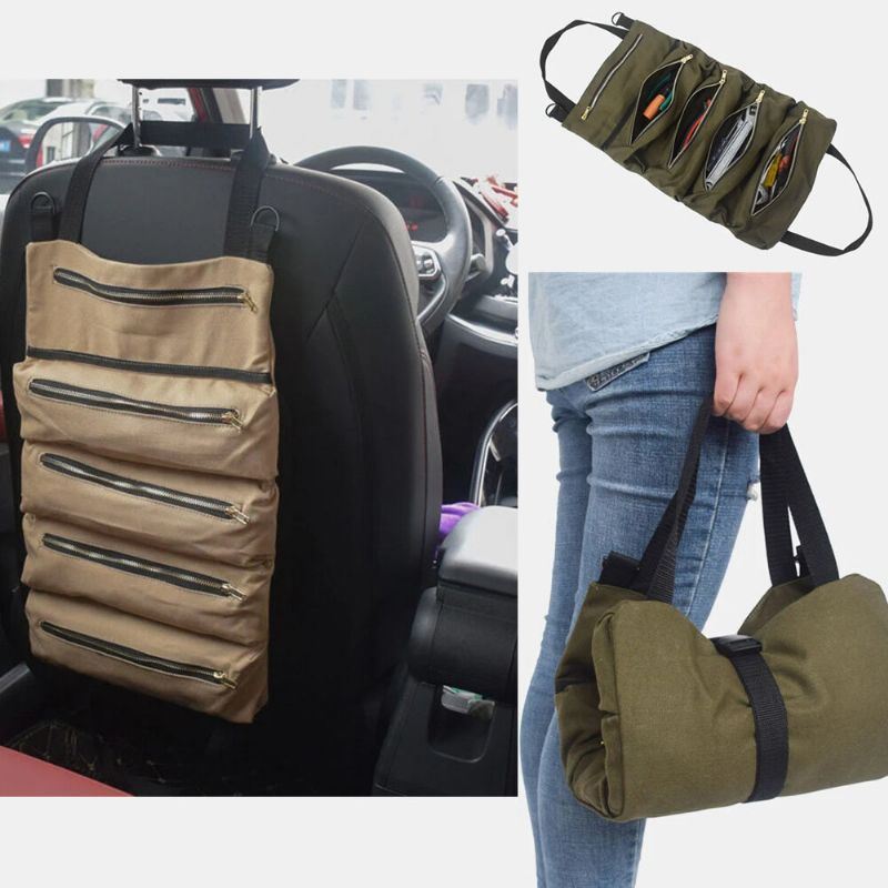 Heren Multifunctionele Canvas Suspension Auto Opbergtas Gereedschapstas Draagbare Opbergtas Voor Car Kit