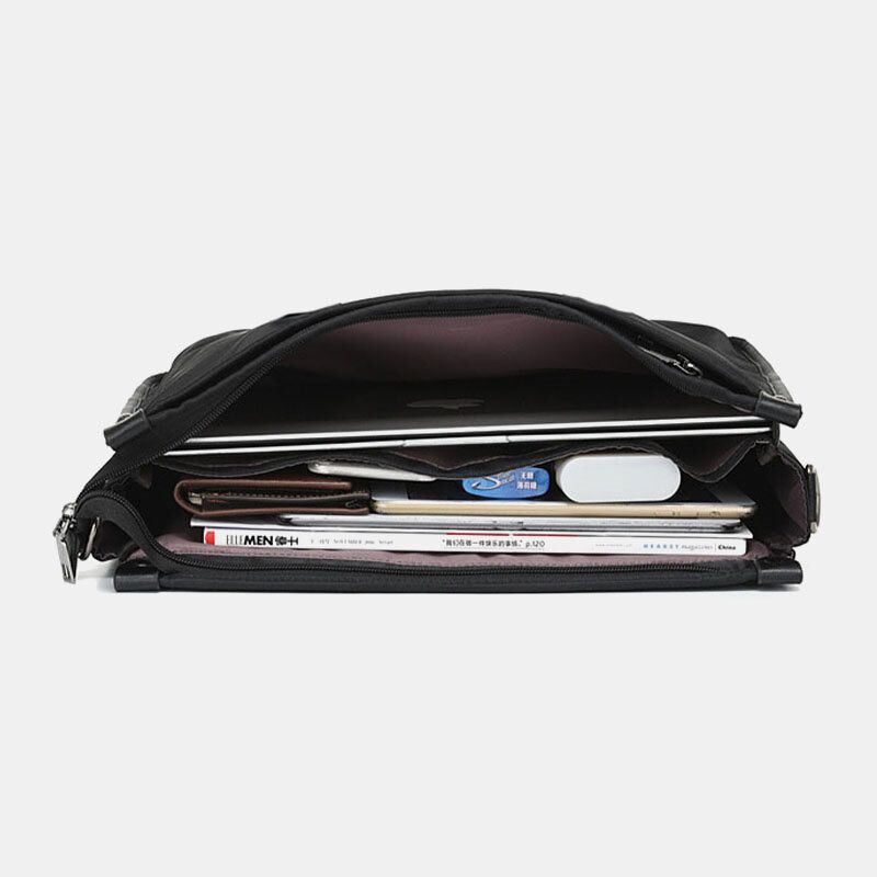 Heren Nylon Waterdichte 14 Inch Laptoptas Meerdere Lagen Aktetassen Handtas Crossbody Tas