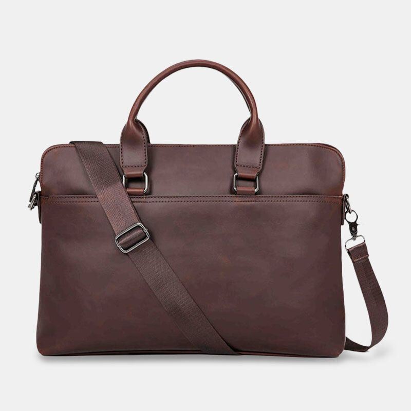 Heren Vintage Kunstleer Multi-carry Grote Capaciteit Effen Kleur Aktetas Handtassen Zakelijke Crossbody Tas