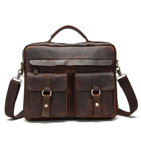 Lederen Sling Aktetas Vintage Handtas Dual Use Messenger Bag Voor Heren