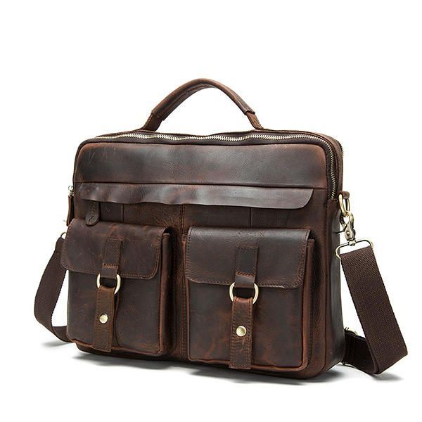 Lederen Sling Aktetas Vintage Handtas Dual Use Messenger Bag Voor Heren