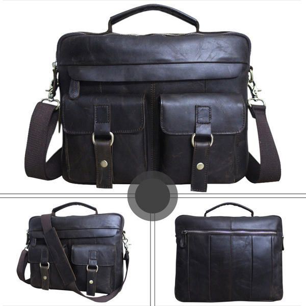 Lederen Sling Aktetas Vintage Handtas Dual Use Messenger Bag Voor Heren