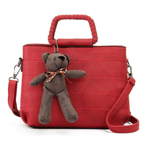 Retro Dames Pu Leer Plaid Bear Handtassen Dames Elgant Schoudertassen Crossbody Tassen