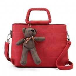 Retro Dames Pu Leer Plaid Bear Handtassen Dames Elgant Schoudertassen Crossbody Tassen