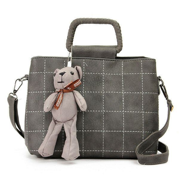 Retro Dames Pu Leer Plaid Bear Handtassen Dames Elgant Schoudertassen Crossbody Tassen