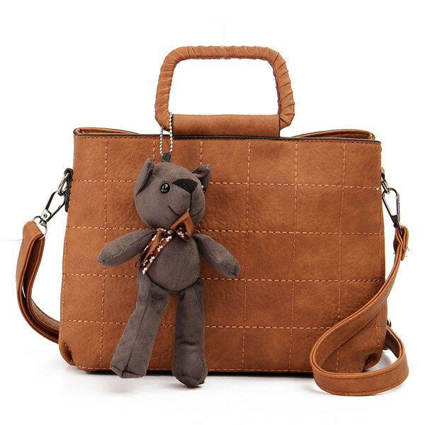 Retro Dames Pu Leer Plaid Bear Handtassen Dames Elgant Schoudertassen Crossbody Tassen