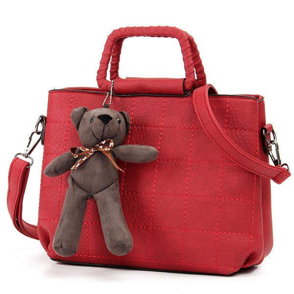 Retro Dames Pu Leer Plaid Bear Handtassen Dames Elgant Schoudertassen Crossbody Tassen