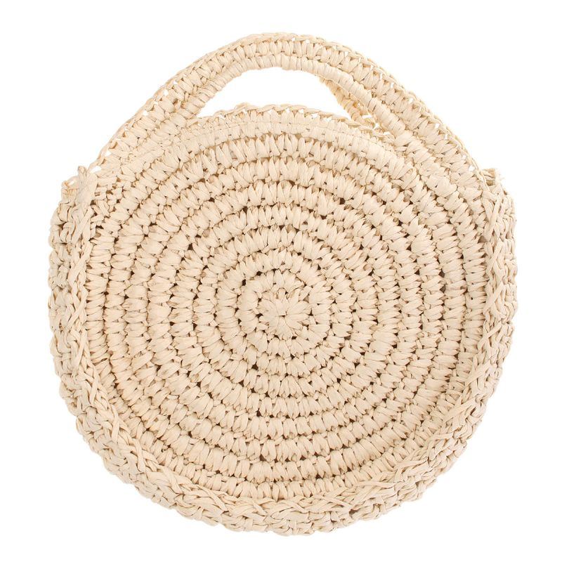 Ronde Strozak Beige Witte Dames Rotan Cirkel Handgeweven Schoudertas Crossbody Tas