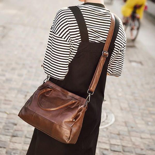 Vintage Dames Handtas Zachte Crossbody Tas Schoudertassen Met Drie Compartimenten