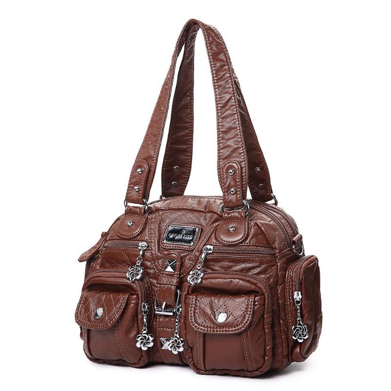 Angel Kiss Dames Zacht Leer Multi-pocket Motorfiets Tas Schoudertas Crossbody Tas Handtas