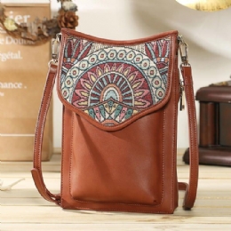 Boheemse Stijl Retro Canvas Bloemenprint Dames Telefoontas Schoudertas Crossbody Tas