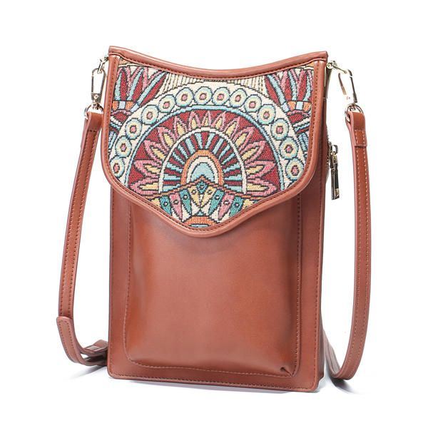 Boheemse Stijl Retro Canvas Bloemenprint Dames Telefoontas Schoudertas Crossbody Tas