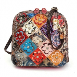 Crossbodytas Van Echt Leer Met Patchwork Bloemen Voor Dames