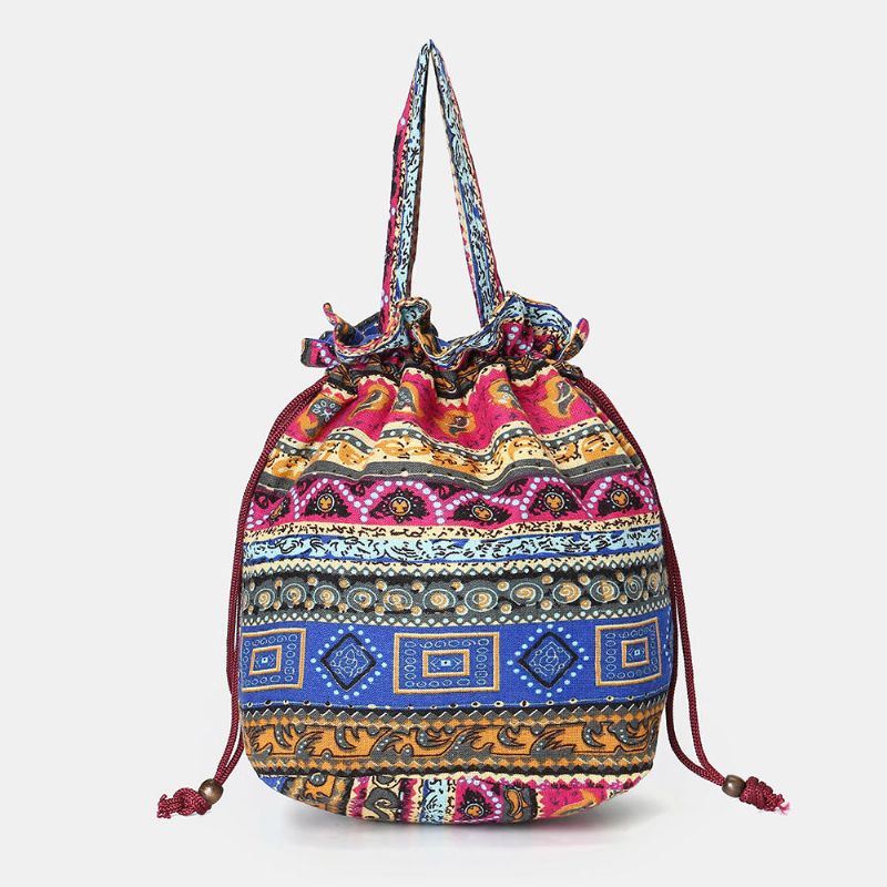 Crossbodytas Voor Dames Met Etnische Canvas String Bucket Bag