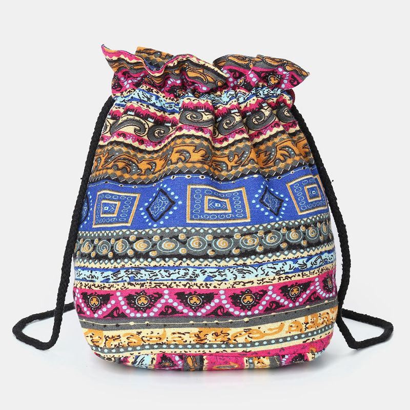 Crossbodytas Voor Dames Met Etnische Canvas String Bucket Bag