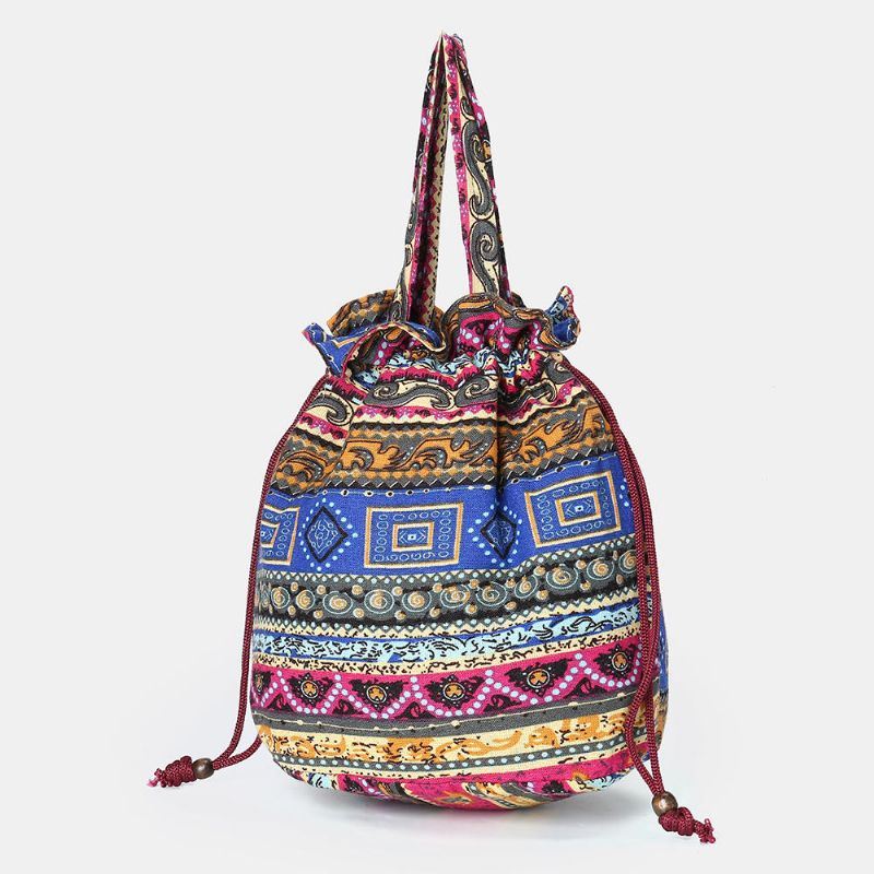 Crossbodytas Voor Dames Met Etnische Canvas String Bucket Bag