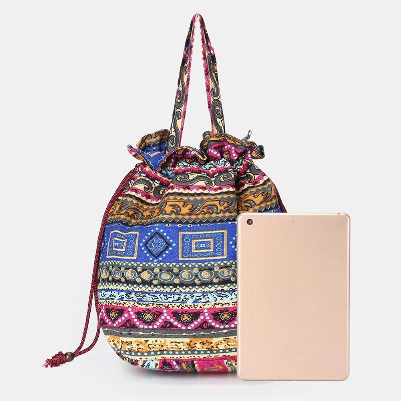 Crossbodytas Voor Dames Met Etnische Canvas String Bucket Bag