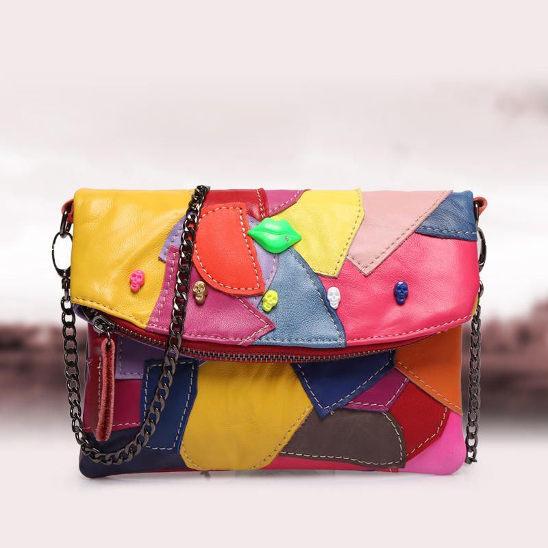 Crossbodytassen Van Echt Leer Voor Dames Met Patchwork-stiksels