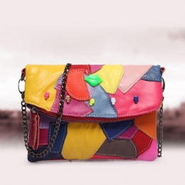 Crossbodytassen Van Echt Leer Voor Dames Met Patchwork-stiksels