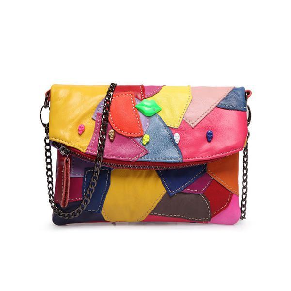 Crossbodytassen Van Echt Leer Voor Dames Met Patchwork-stiksels