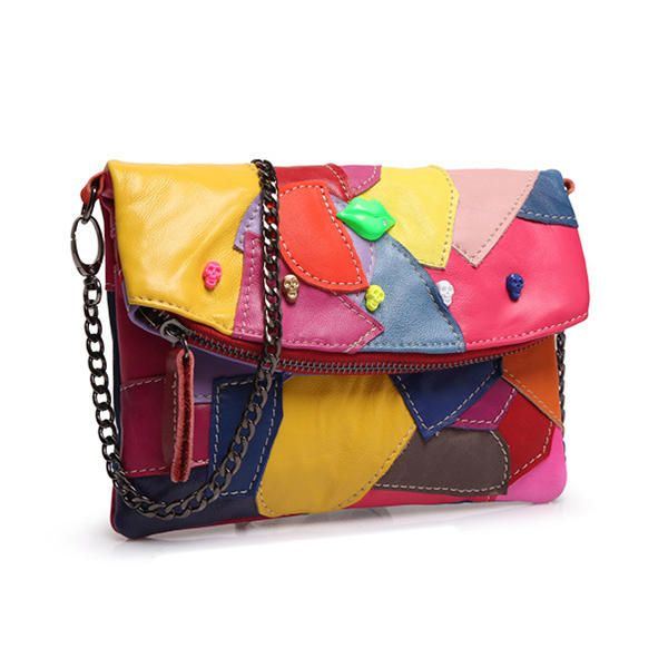 Crossbodytassen Van Echt Leer Voor Dames Met Patchwork-stiksels