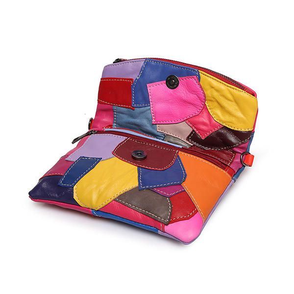 Crossbodytassen Van Echt Leer Voor Dames Met Patchwork-stiksels