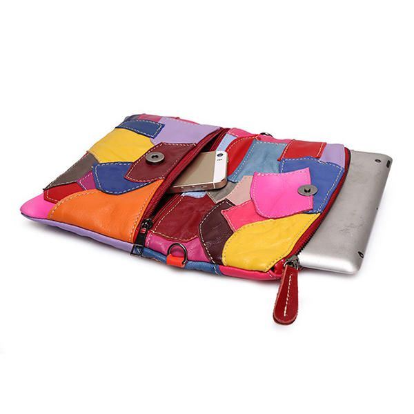 Crossbodytassen Van Echt Leer Voor Dames Met Patchwork-stiksels