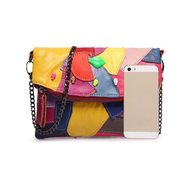 Crossbodytassen Van Echt Leer Voor Dames Met Patchwork-stiksels