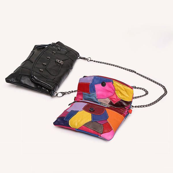 Crossbodytassen Van Echt Leer Voor Dames Met Patchwork-stiksels