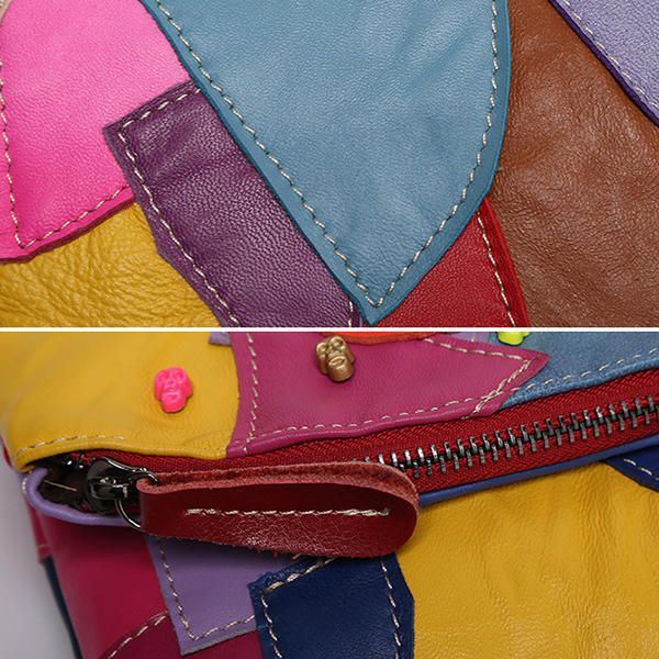 Crossbodytassen Van Echt Leer Voor Dames Met Patchwork-stiksels