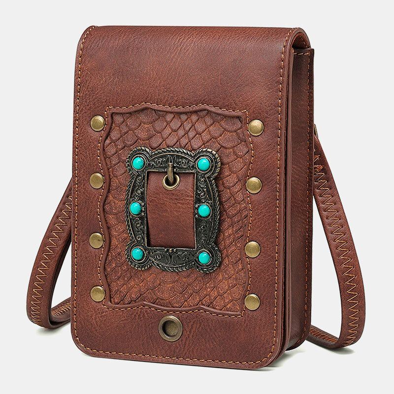 Dames Afneembare Schouderriem Hardware Klinknagel Decor Snake Patroon Flap Magnetische Sluiting Ontwerp Crossbody Tas Heuptas