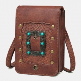 Dames Afneembare Schouderriem Hardware Klinknagel Decor Snake Patroon Flap Magnetische Sluiting Ontwerp Crossbody Tas Heuptas