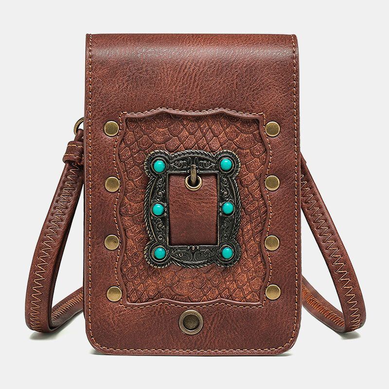 Dames Afneembare Schouderriem Hardware Klinknagel Decor Snake Patroon Flap Magnetische Sluiting Ontwerp Crossbody Tas Heuptas