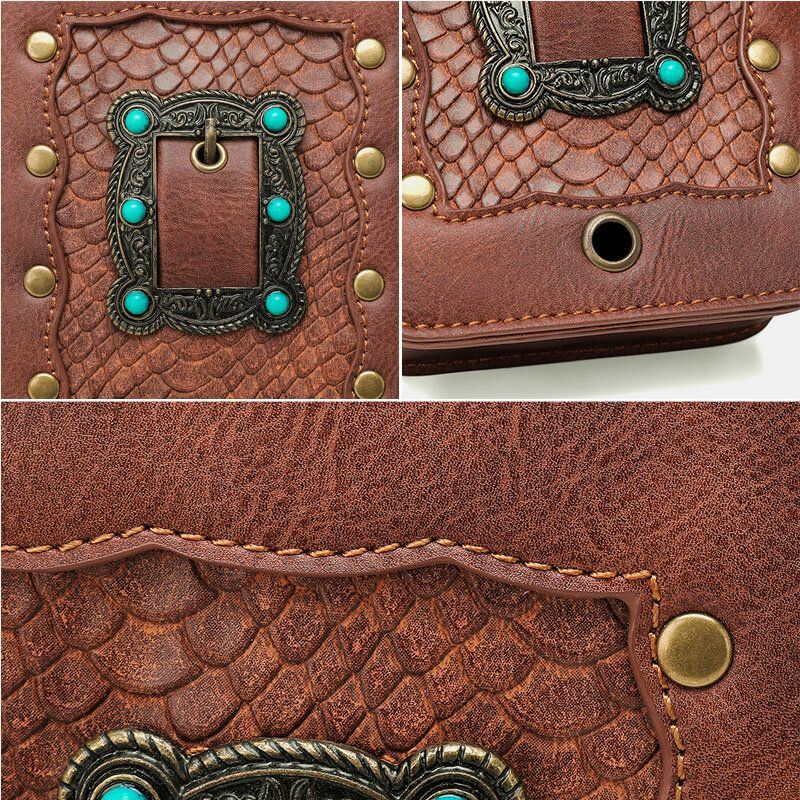 Dames Afneembare Schouderriem Hardware Klinknagel Decor Snake Patroon Flap Magnetische Sluiting Ontwerp Crossbody Tas Heuptas