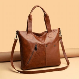 Dames Anti-diefstal Voorvak Met Rits Grote Capaciteit Crossbody Tas Multi-pocket Lederen Handtas Messenger Bag