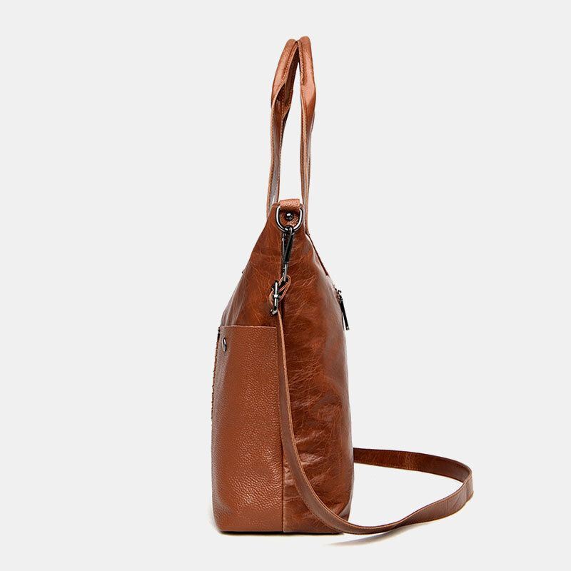 Dames Anti-diefstal Voorvak Met Rits Grote Capaciteit Crossbody Tas Multi-pocket Lederen Handtas Messenger Bag