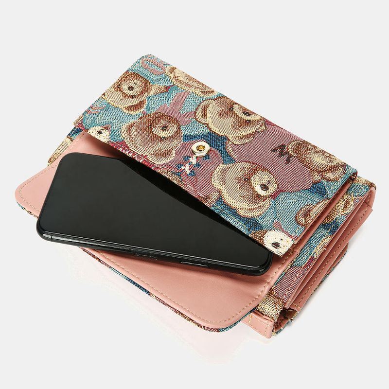 Dames Bear Pattern 5 Card Slots Chain Phone Purse Crossbody Bag