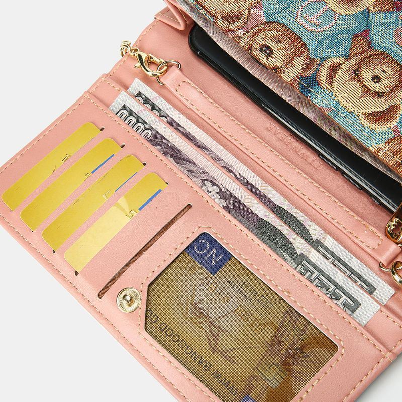 Dames Bear Pattern 5 Card Slots Chain Phone Purse Crossbody Bag