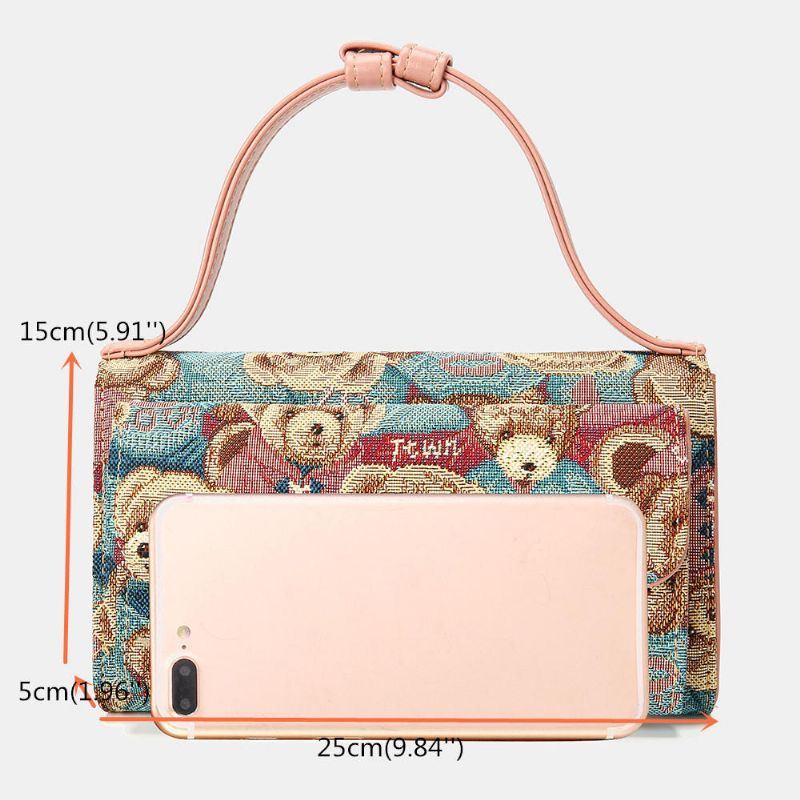 Dames Bear Pattern 5 Card Slots Chain Phone Purse Crossbody Bag