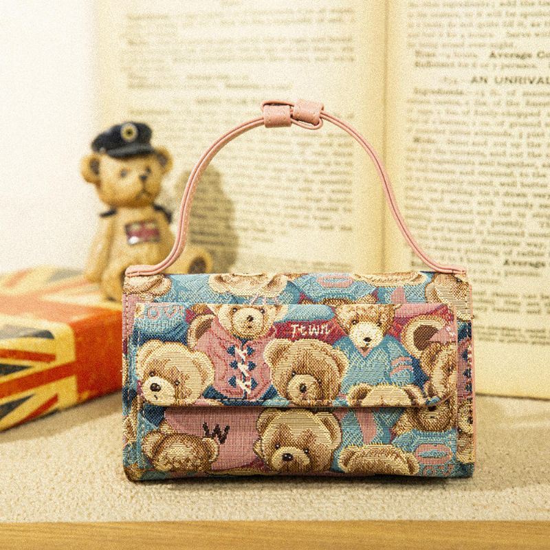 Dames Bear Pattern 5 Card Slots Chain Phone Purse Crossbody Bag