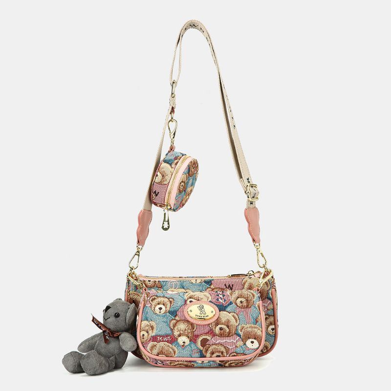 Dames Bear Pattern Casual 3 Pcs Portemonnee Crossbody Tas