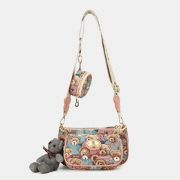 Dames Bear Pattern Casual 3 Pcs Portemonnee Crossbody Tas