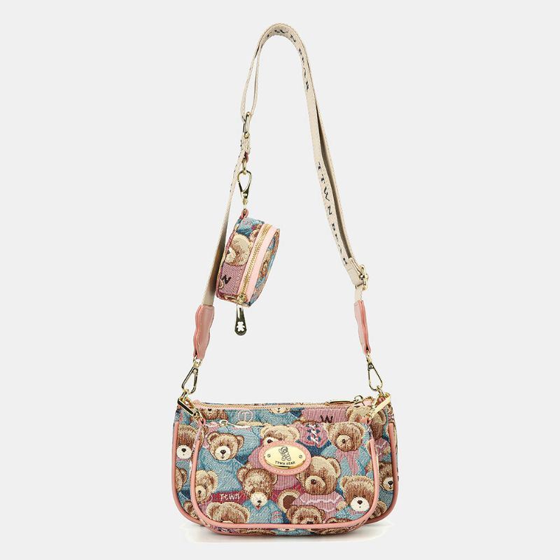 Dames Bear Pattern Casual 3 Pcs Portemonnee Crossbody Tas