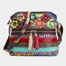 Dames Bloemen Vintage Lederen Crossbody Tas Meisjes Casual Schoudertas